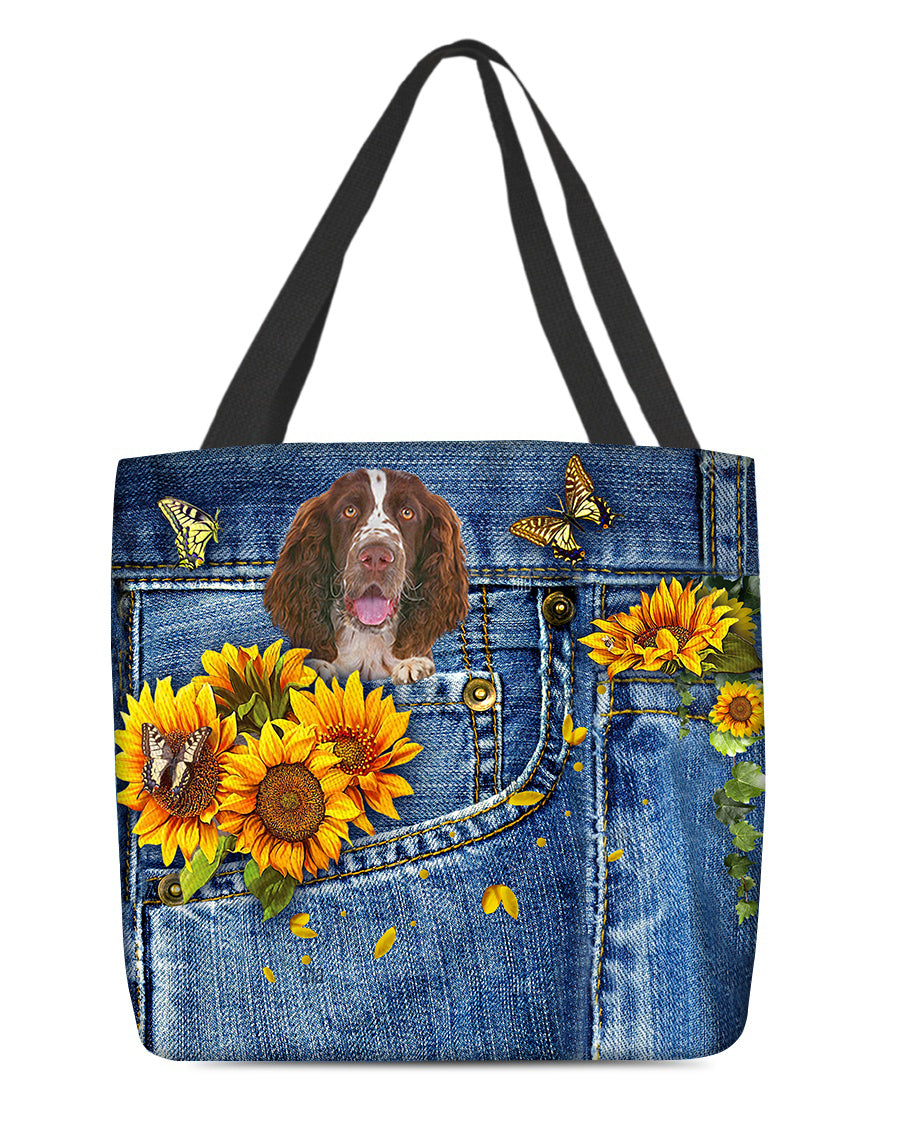 English Springer Spaniel-Sunflowers &amp; Butterflies Cloth Tote Bag