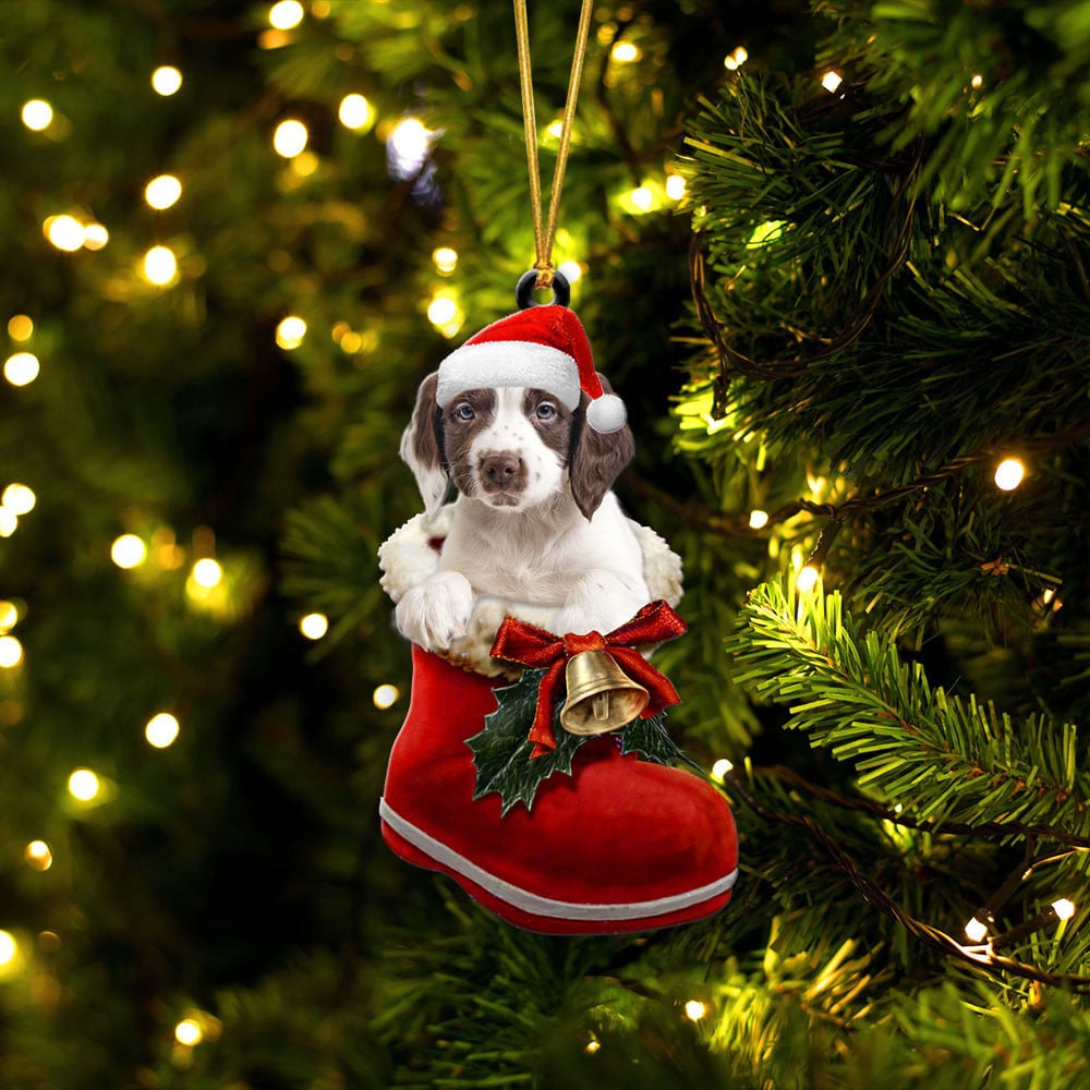 English Springer Spaniel-In Santa Boot Christmas-Two Sided Ornament