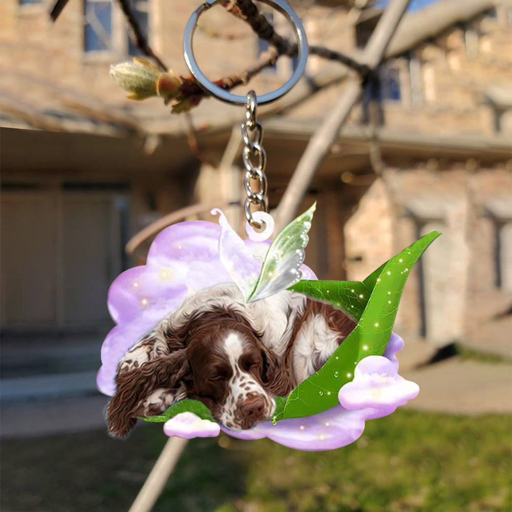 English Springer Spaniel-Sleep On Fallen Leaves Flat Acrylic Keychain