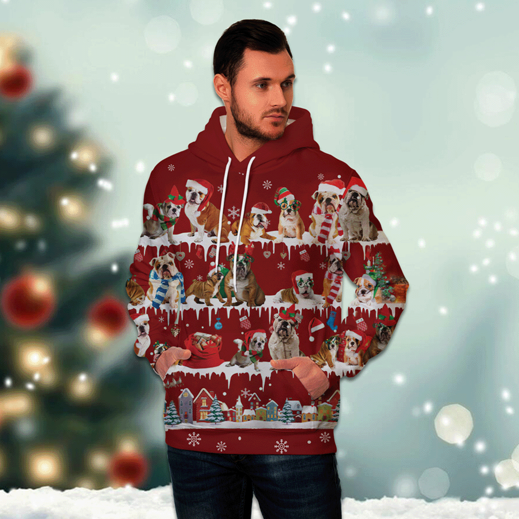 English Bulldog - Snow Christmas - 3D Hoodie