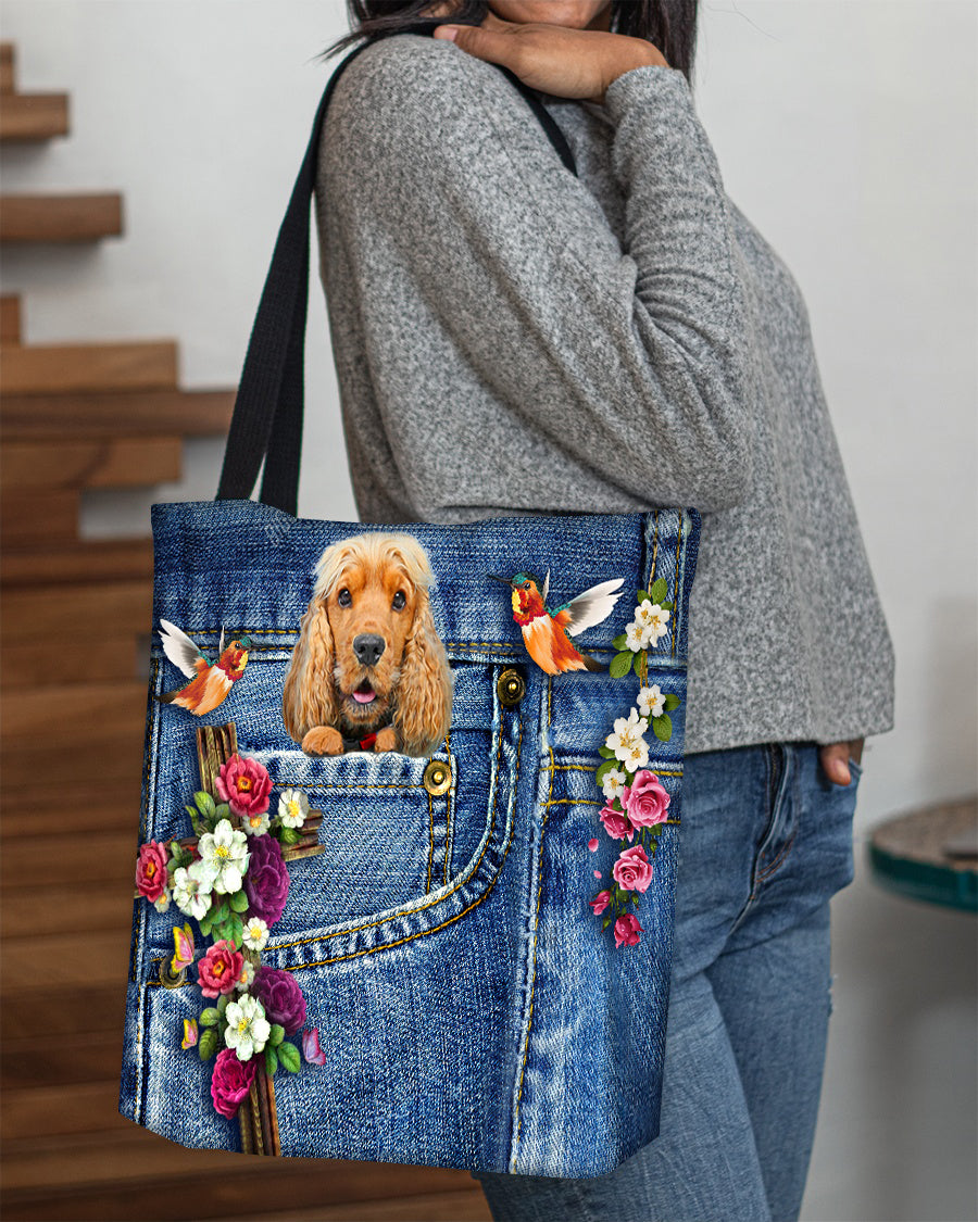 English Cocker Spaniel-Cardinal &amp; Cross Flower Cloth Tote Bag