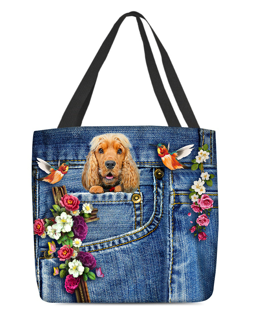 English Cocker Spaniel-Cardinal &amp; Cross Flower Cloth Tote Bag
