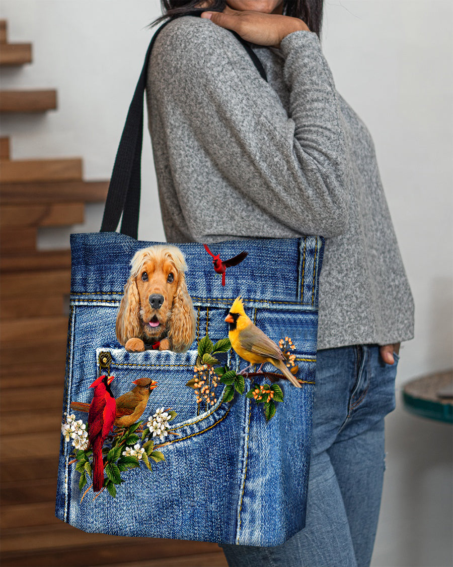 English Cocker Spaniel-Cardinal &amp; Dog Cloth Tote Bag