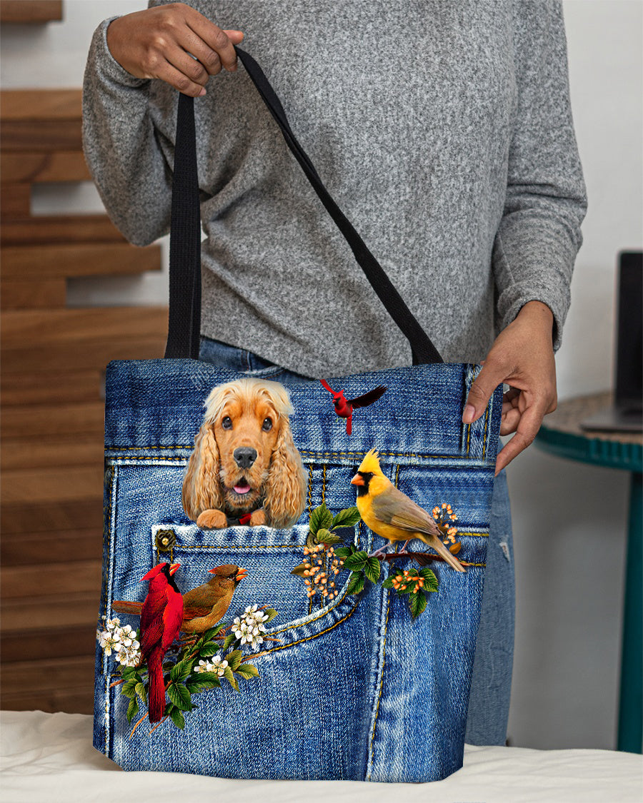 English Cocker Spaniel-Cardinal &amp; Dog Cloth Tote Bag