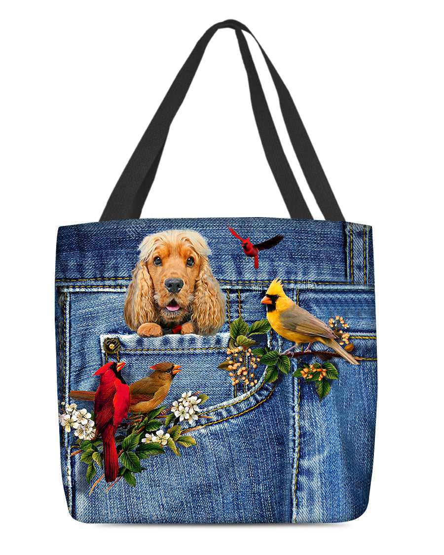 English Cocker Spaniel-Cardinal &amp; Dog Cloth Tote Bag