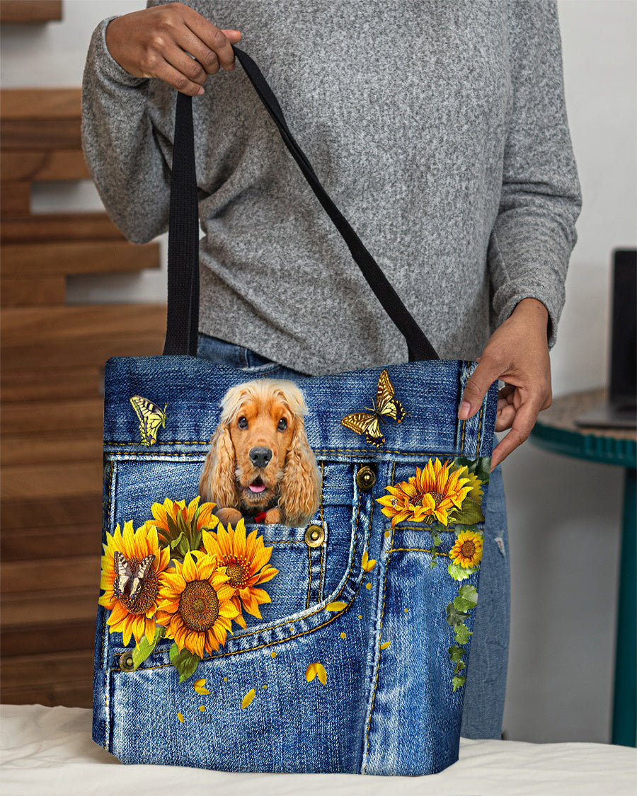 English Cocker Spaniel-Sunflowers &amp; Butterflies Cloth Tote Bag
