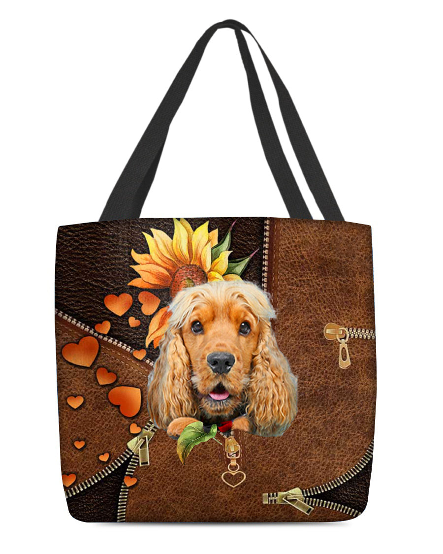 English cocker spaniel-Sunflower&amp;zipper Cloth Tote Bag
