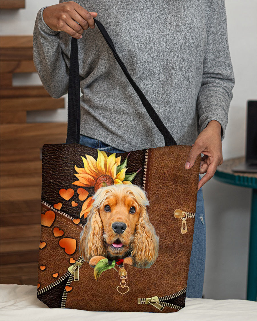 English cocker spaniel-Sunflower&amp;zipper Cloth Tote Bag