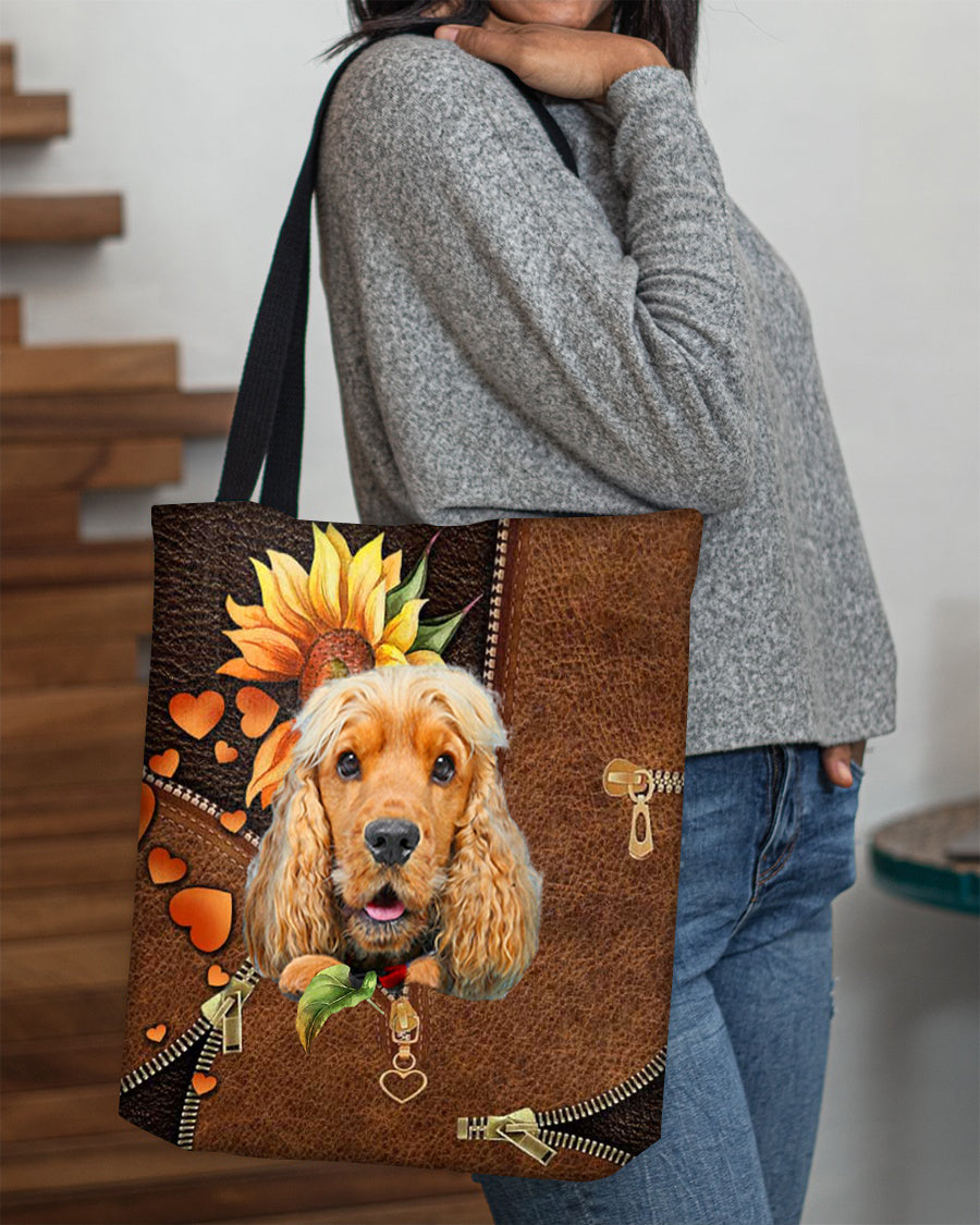 English cocker spaniel-Sunflower&amp;zipper Cloth Tote Bag