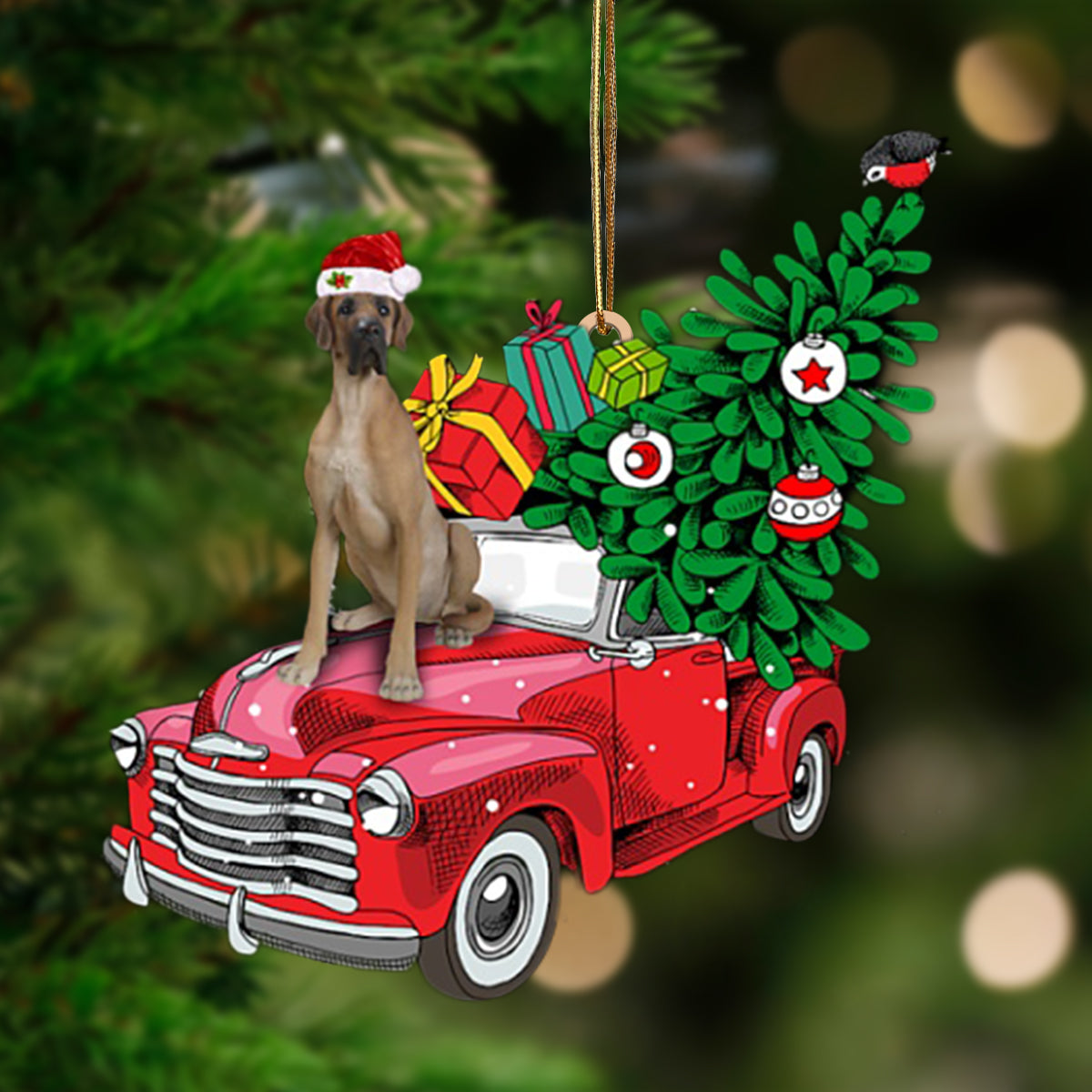 FAWN Great Dane-Pine Truck Hanging Ornament