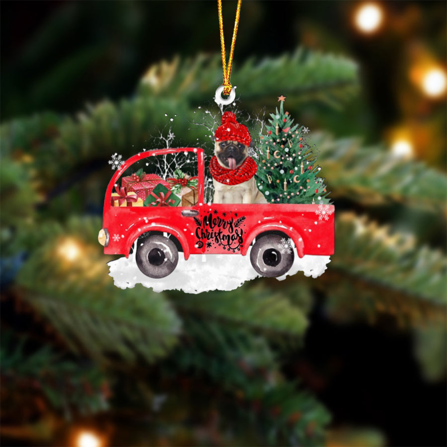 FAWN Pug 1-Xmas Truck-Two Sided Ornament