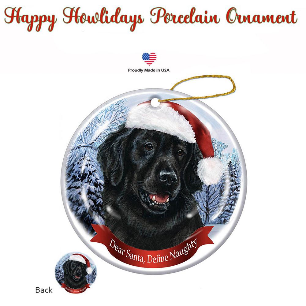 Flat Coated Retriever Santa Hat Porcelain Christmas Ornament