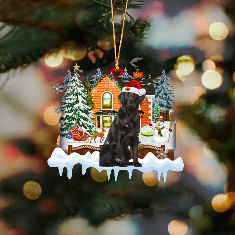 Flat coated Retriever-Xmas House-Two Sided Ornament