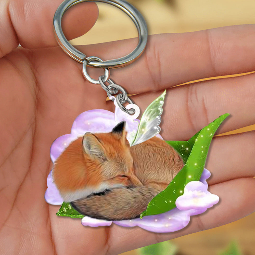 Fox-Sleep On Fallen Leaves Flat Acrylic Keychain