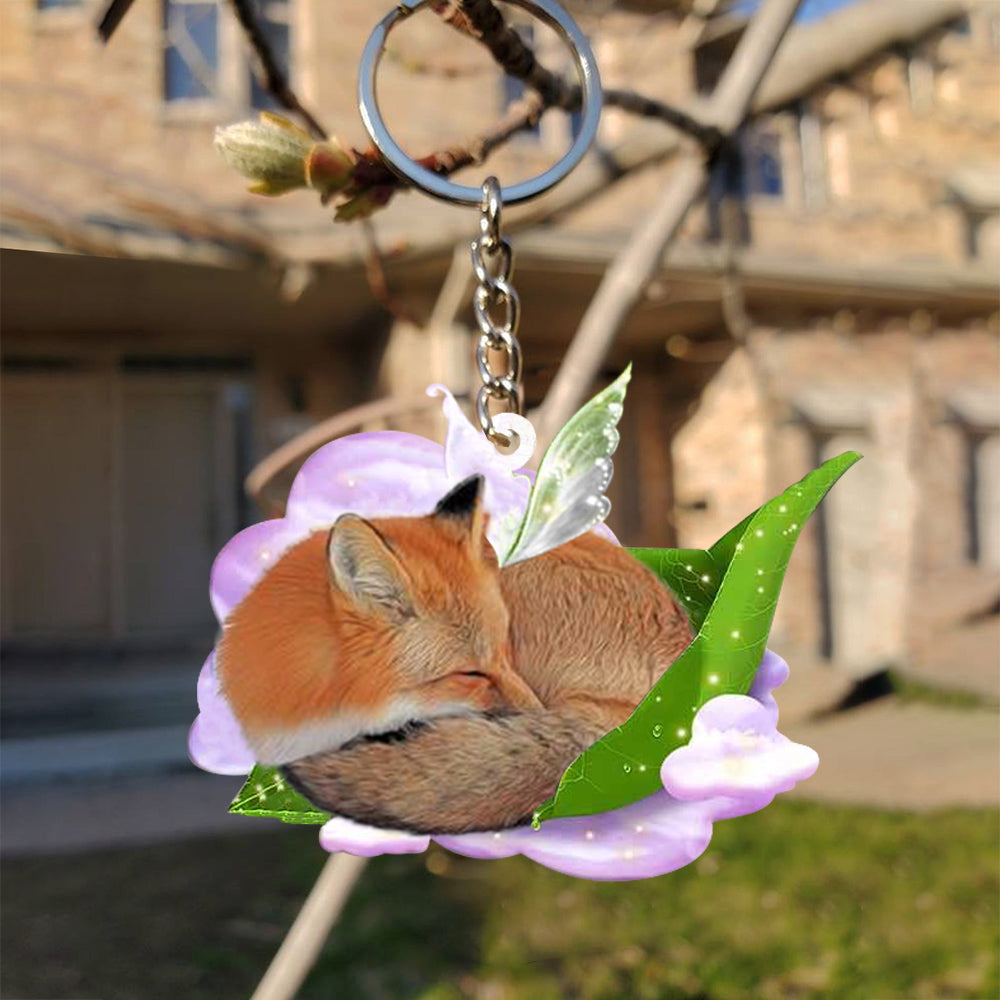 Fox-Sleep On Fallen Leaves Flat Acrylic Keychain