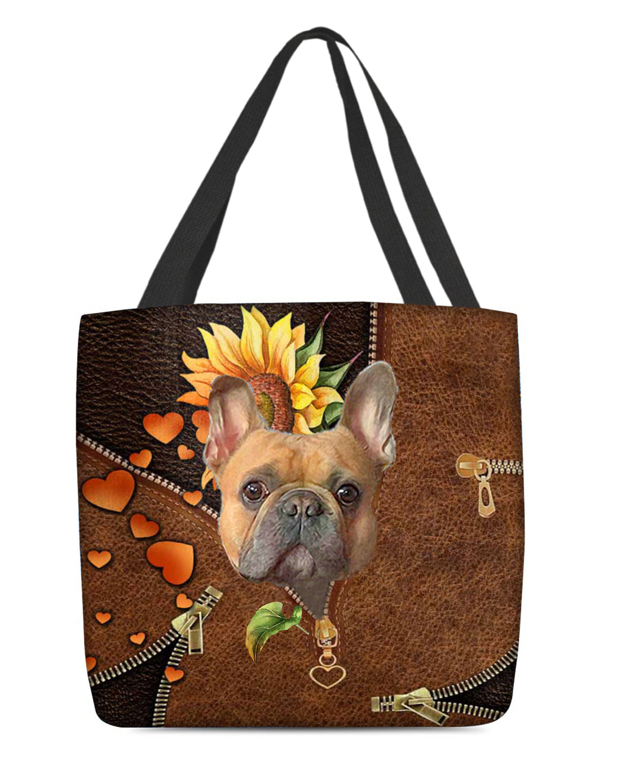 French Bulldog-Sunflower&amp;zipper Cloth Tote Bag