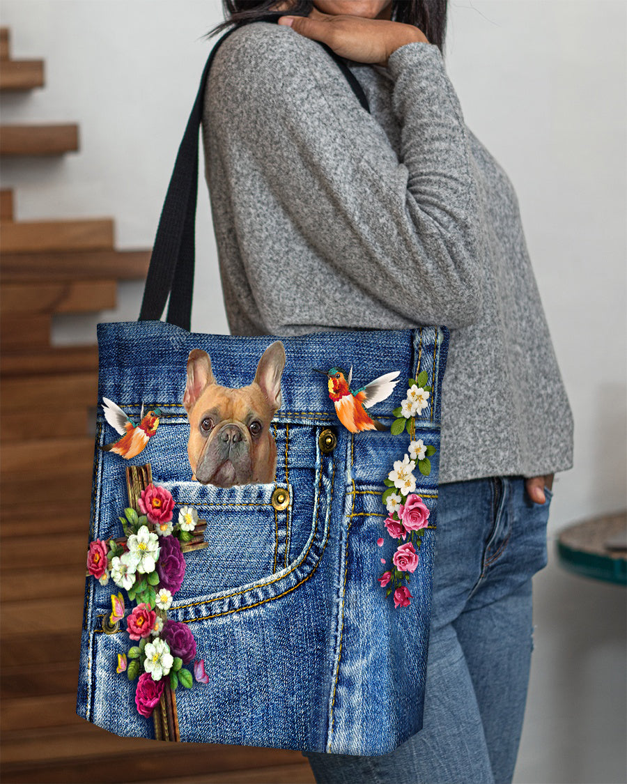 French Bulldog-Cardinal &amp; Cross Flower Cloth Tote Bag