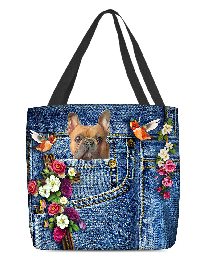 French Bulldog-Cardinal &amp; Cross Flower Cloth Tote Bag