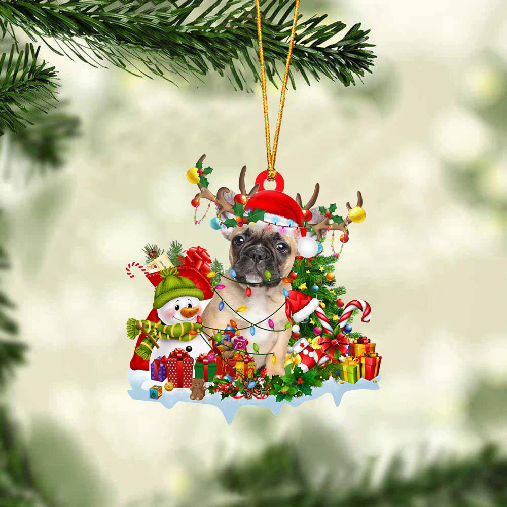 French Bulldog-Elk & Snowman-Two Sided Ornament