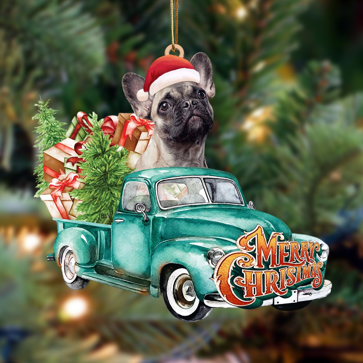 French Bulldog1-Green Truck Hanging Ornament