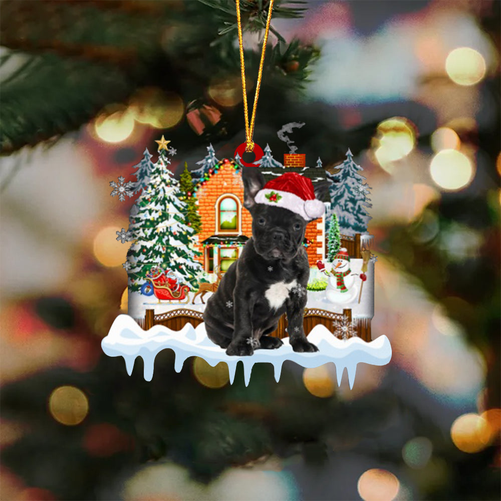 French Bulldog 1-Xmas House-Two Sided Ornament