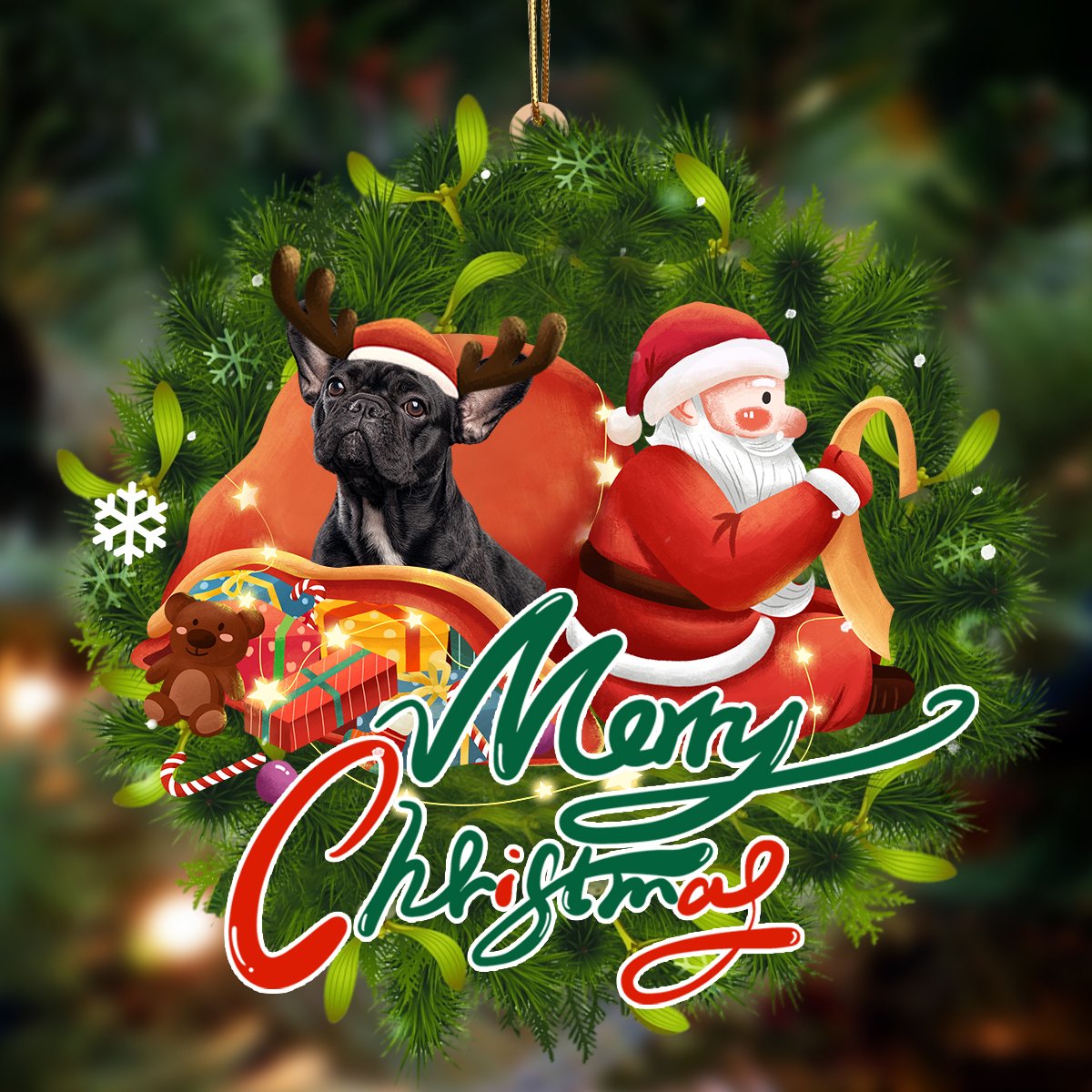 French Bulldog4-Santa & dog Hanging Ornament