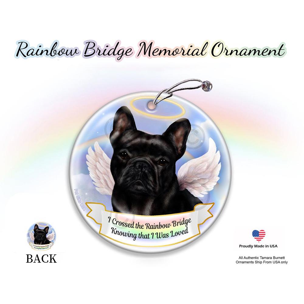 Rainbow Bridge Memorial-French Bulldog Black Porcelain Hanging Ornament