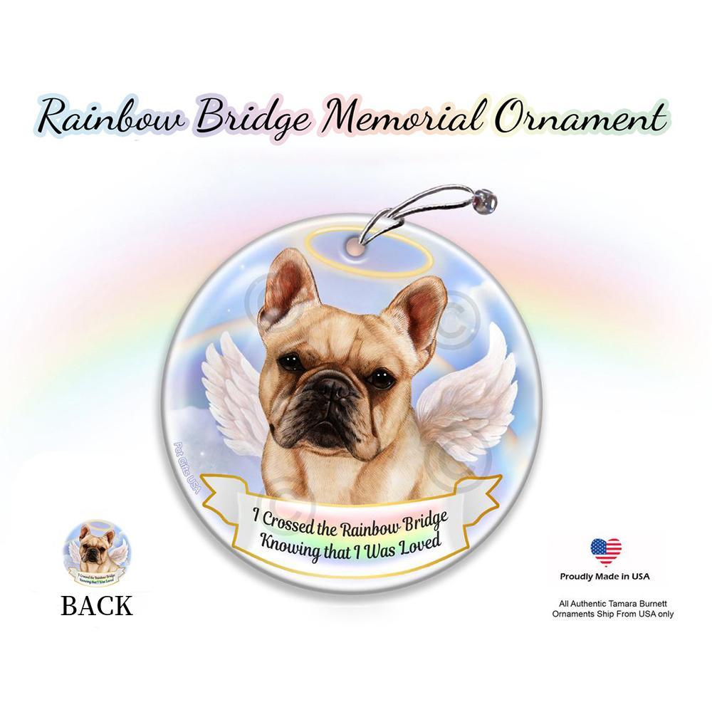 Rainbow Bridge Memorial-French Bulldog Cream Porcelain Hanging Ornament
