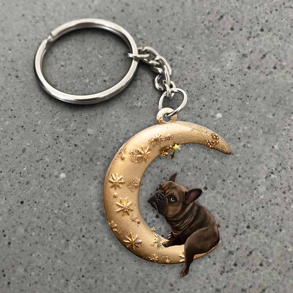 French Bulldog-Dog &amp; Moon Flat Acrylic Keychain