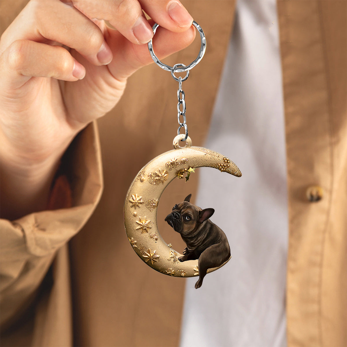 French Bulldog-Dog &amp; Moon Flat Acrylic Keychain