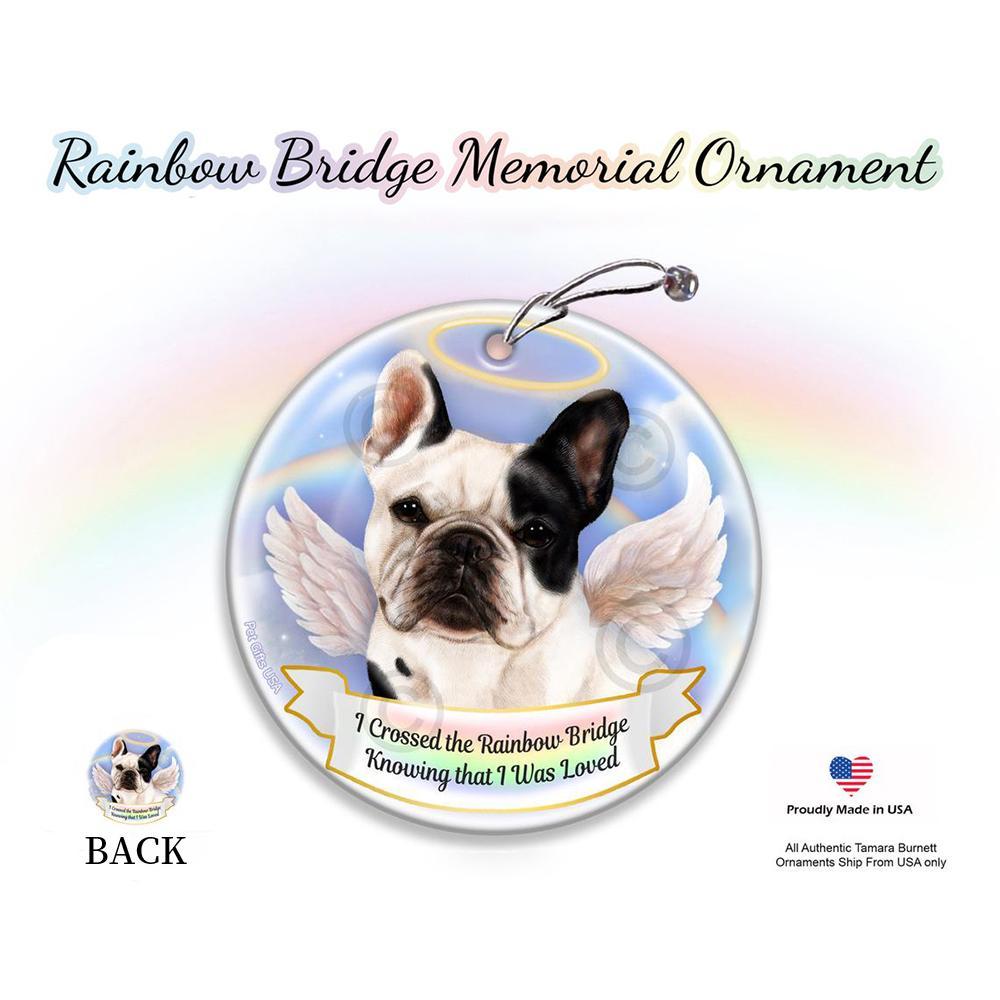 Rainbow Bridge Memorial-French Bulldog White &amp; Black Porcelain Hanging Ornament