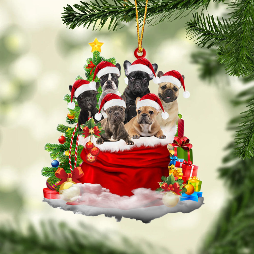 French Bulldog-Christmas Bag&amp;Dogs-Two Sided Ornament