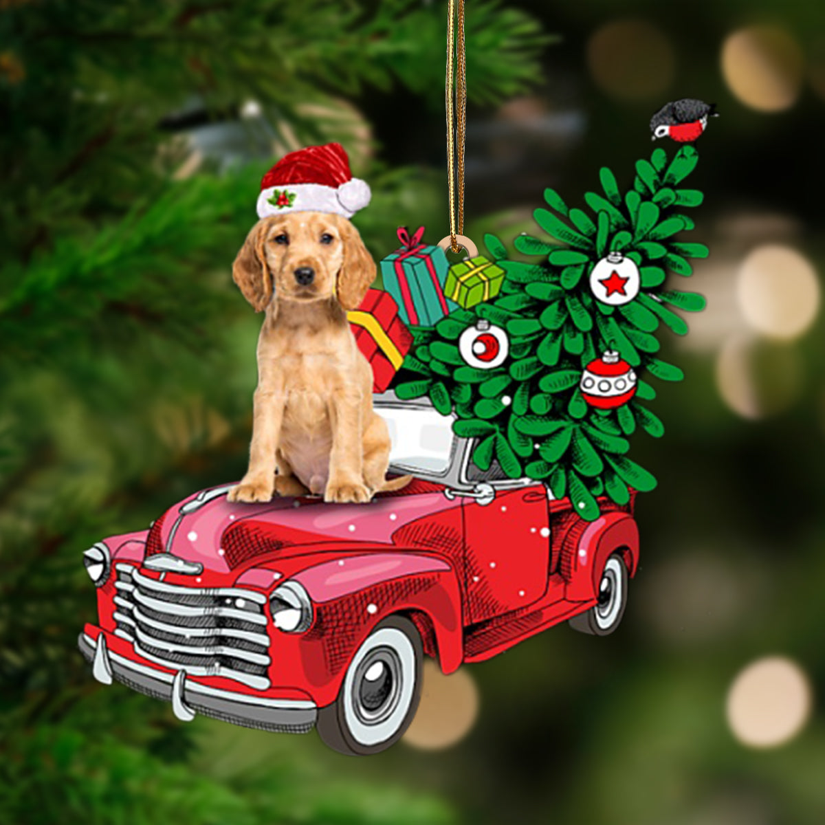 GOLDEN Cocker Spaniel-Pine Truck Hanging Ornament