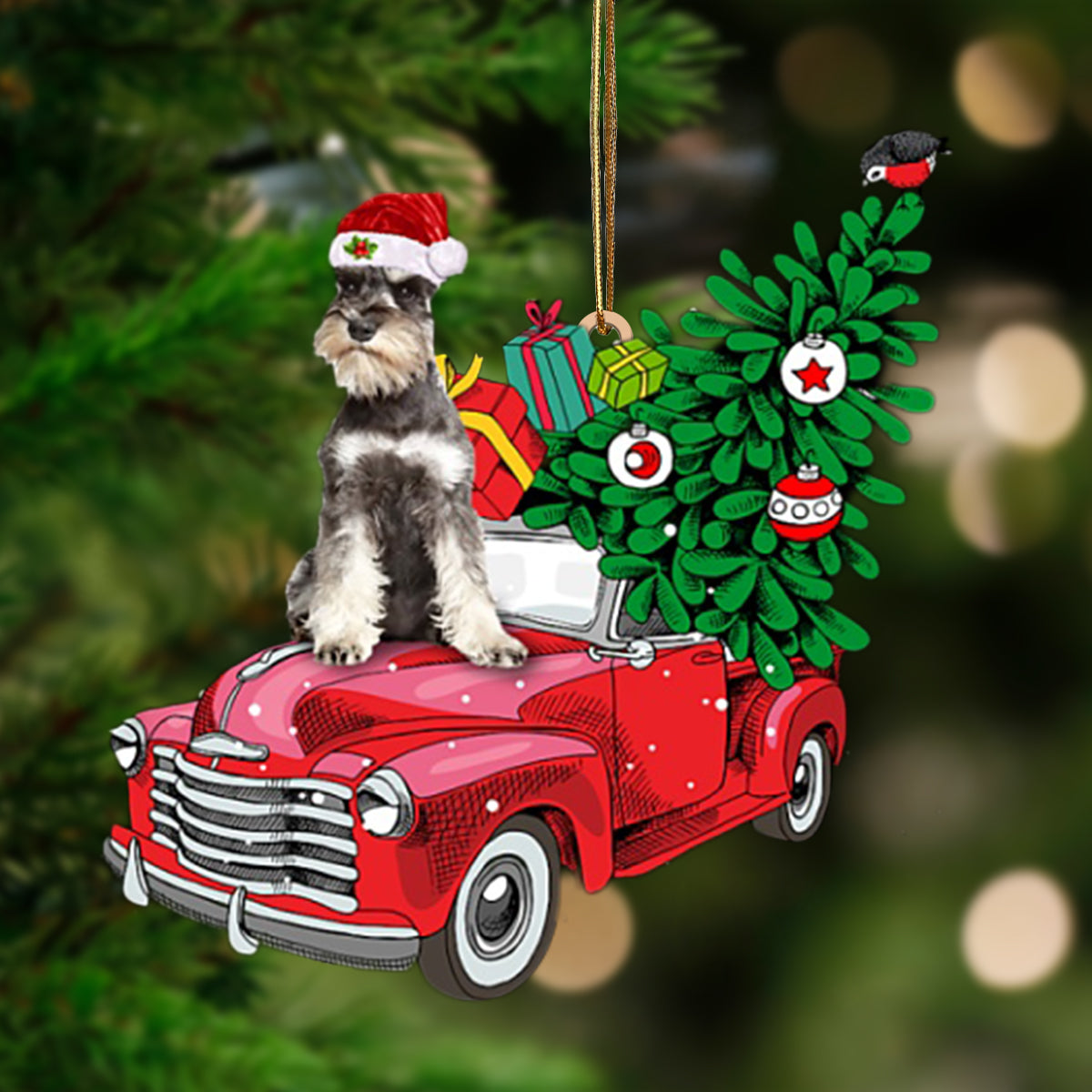 GREY Miniature Schnauzer-Pine Truck Hanging Ornament
