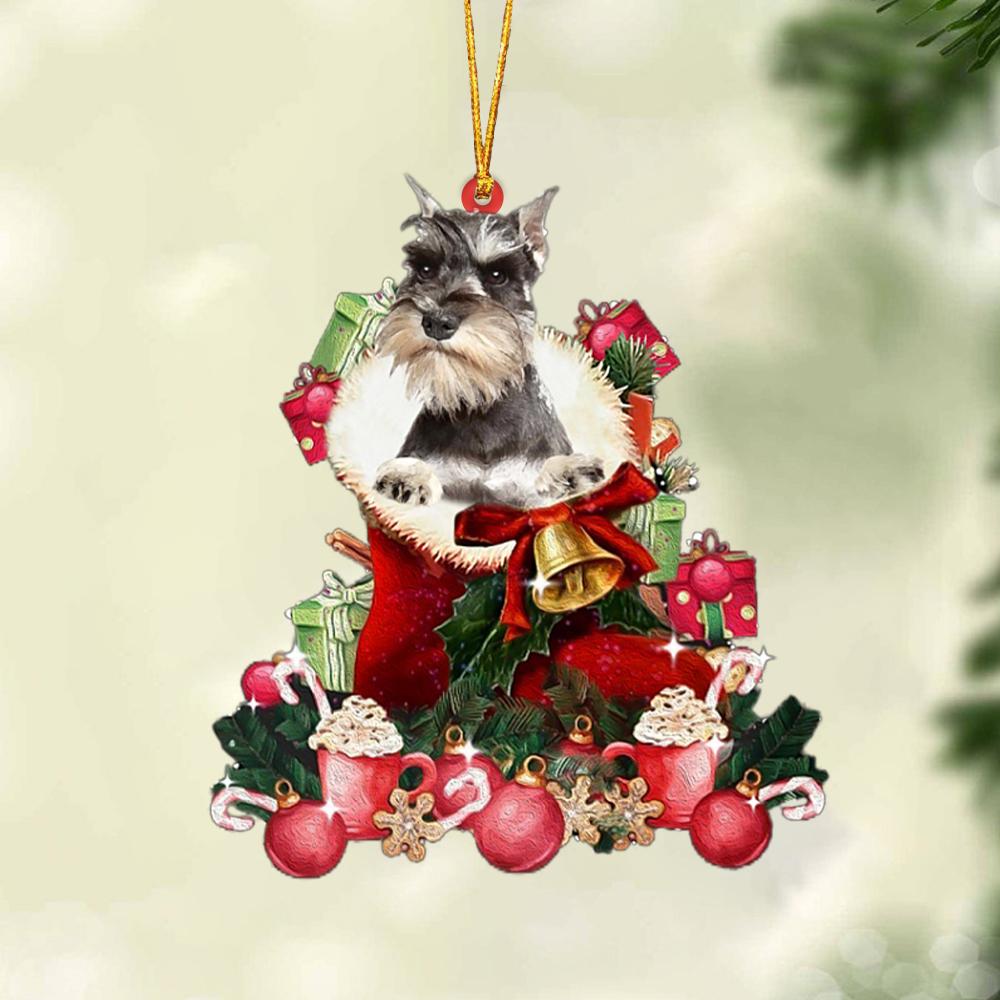 GREY Miniature Schnauzer-Red Boot Hanging Ornament