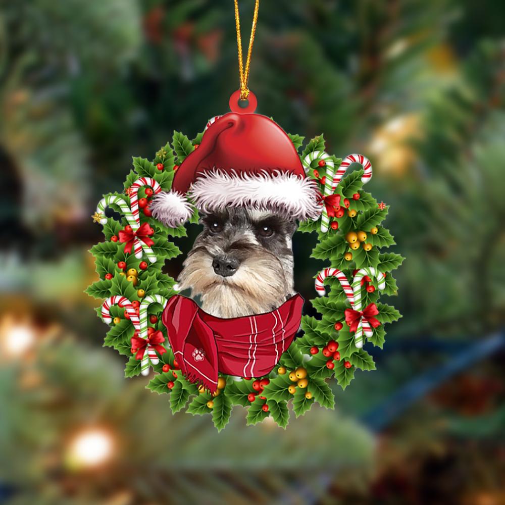 GREY Miniature Schnauzer-Xmas Bandana Hanging Ornament