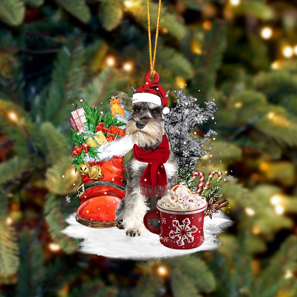 GREY Miniature Schnauzer-Winter Cup-Two Sided Ornament