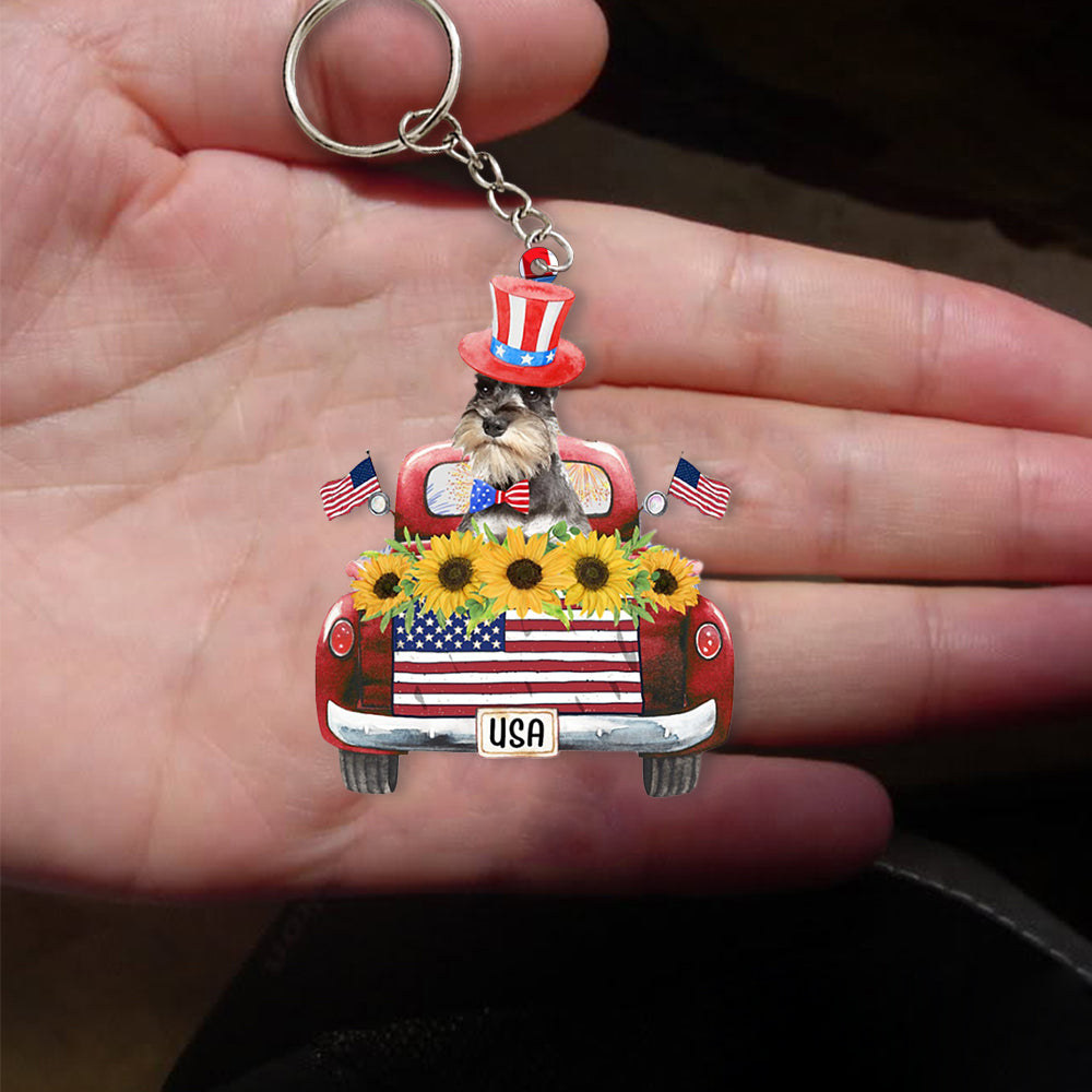 GREY Miniature Schnauzer-USA Truck Flat Acrylic Keychain
