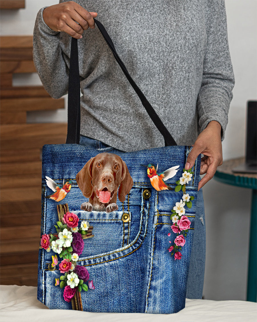 German Shorthaired Pointer-Cardinal &amp; Cross Flower Cloth Tote Bag