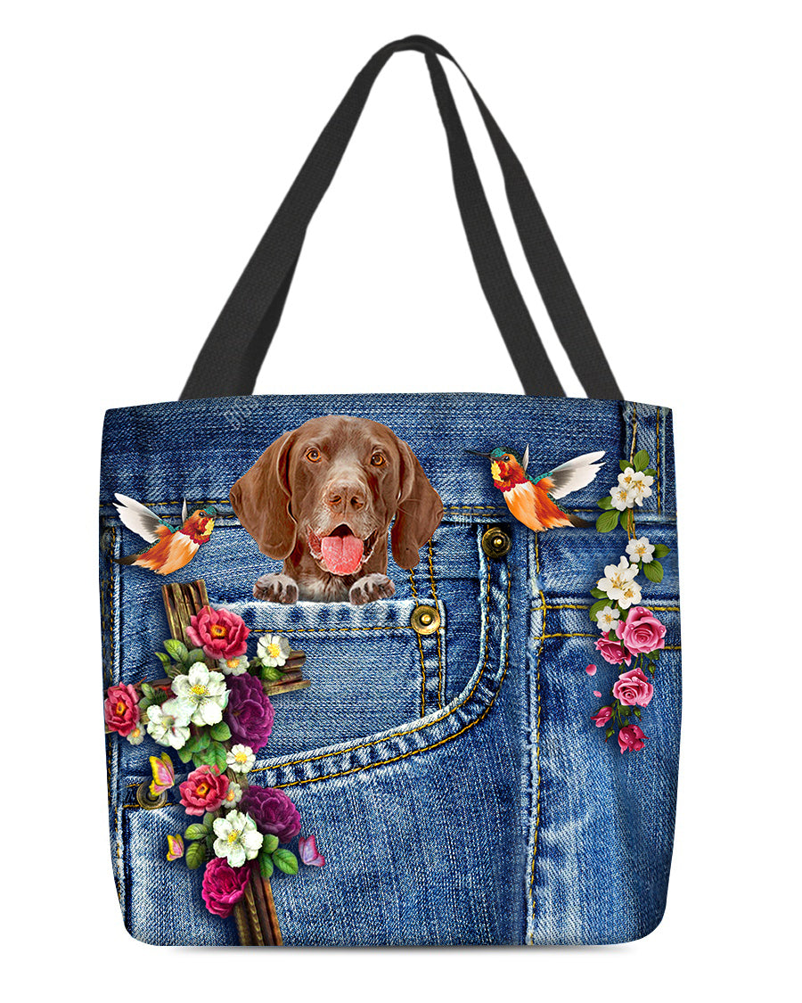 German Shorthaired Pointer-Cardinal &amp; Cross Flower Cloth Tote Bag