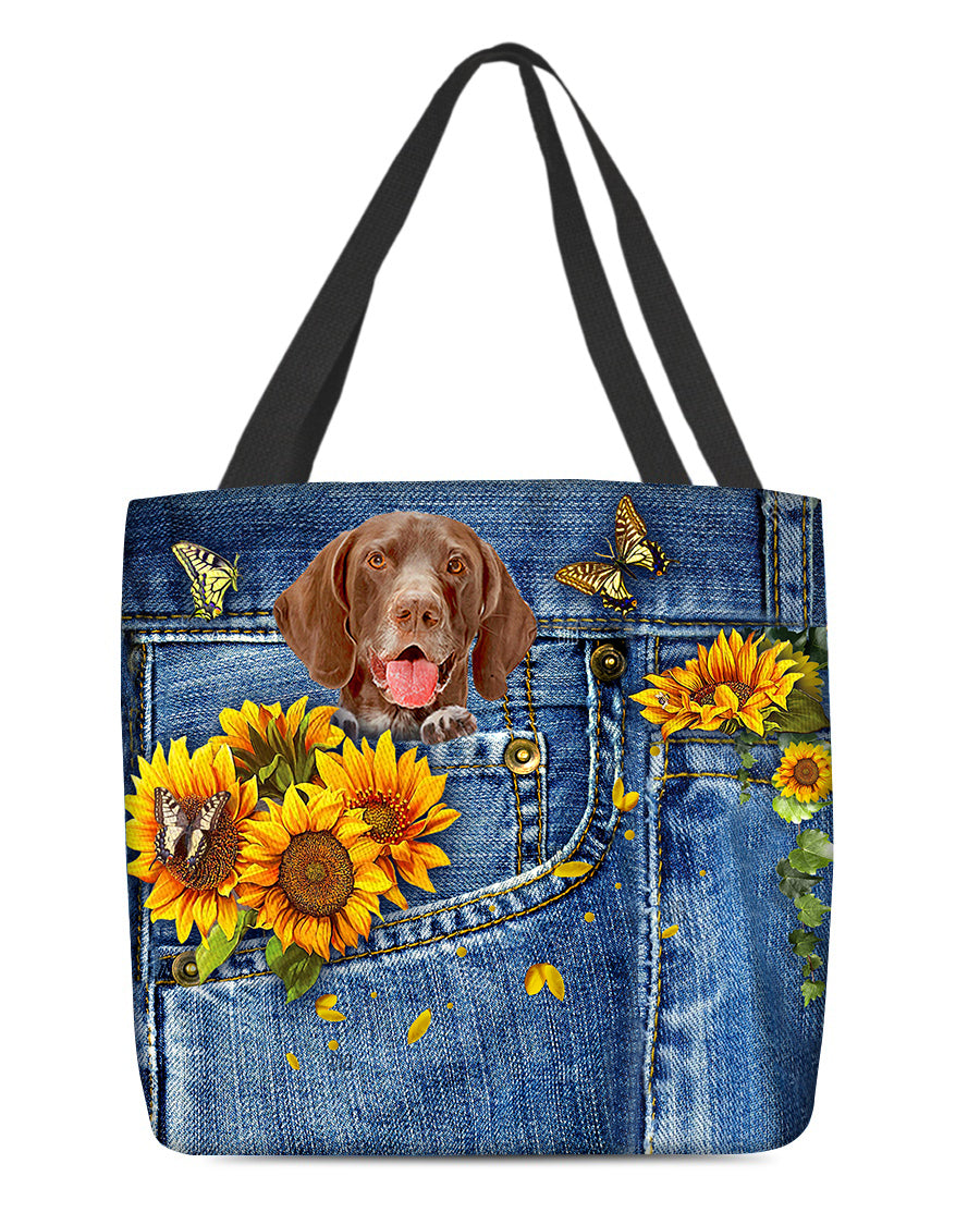 German Shorthaired Pointer-Sunflowers &amp; Butterflies Cloth Tote Bag