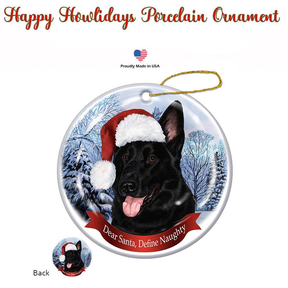 German Shepherd (Black) Santa Hat Porcelain Christmas Ornament