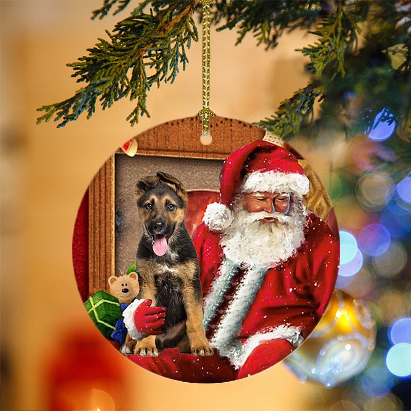 German Shepherd With Santa Christmas Ornament