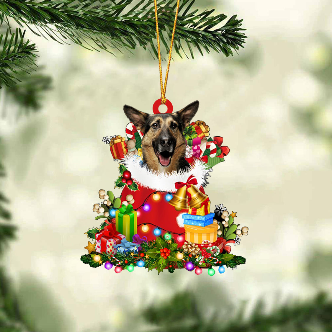 German Shepherd-Christmas Bag Gift-Two Sided Ornament