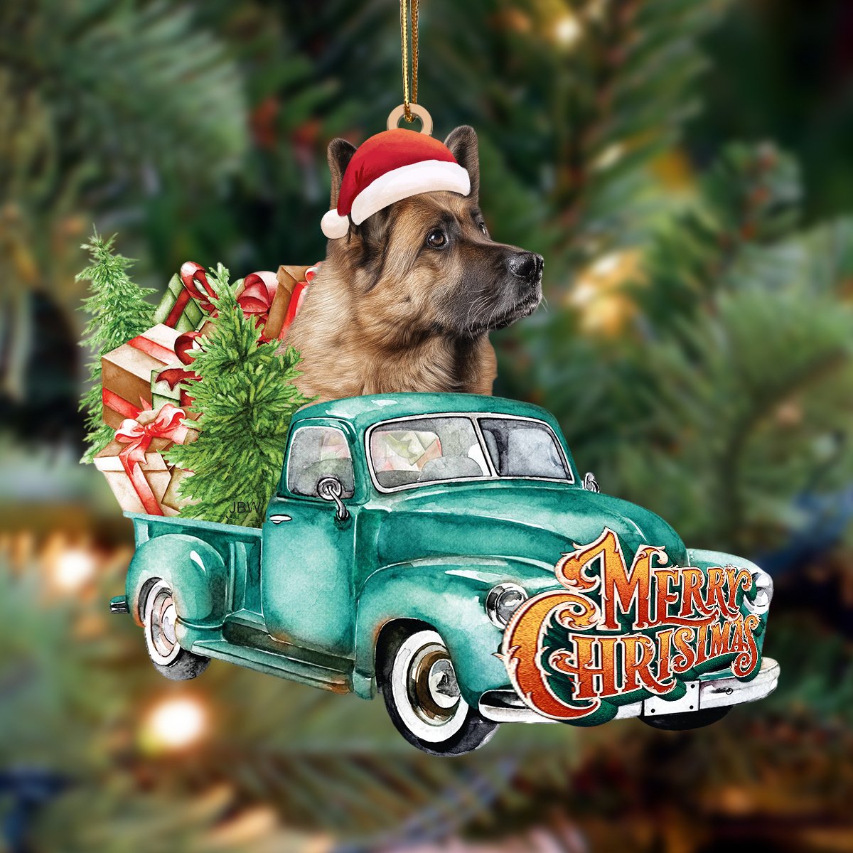 German Shepherd-Green Truck Hanging Ornament