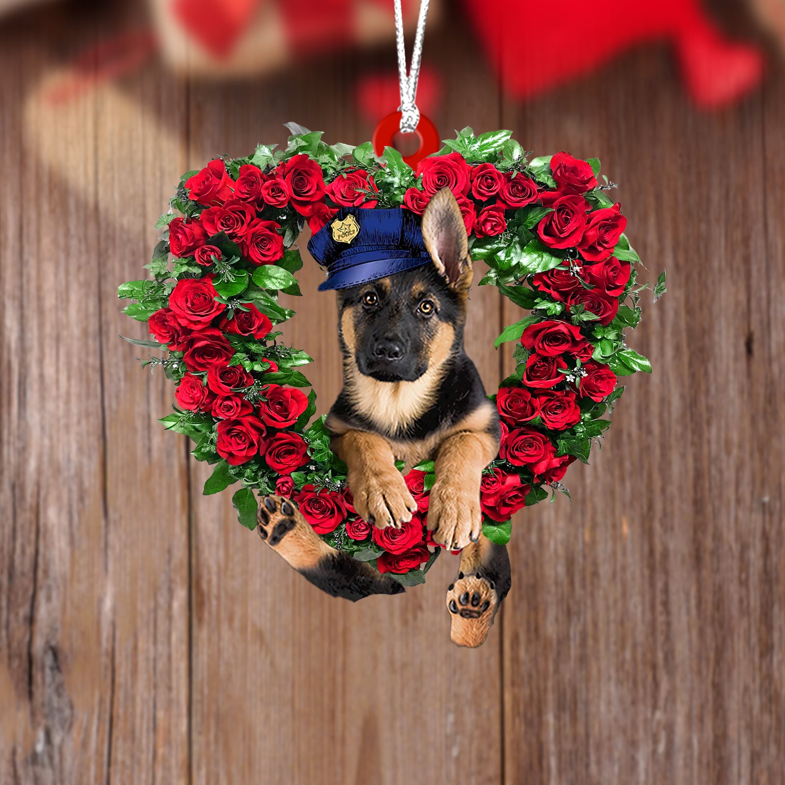 German Shepherd-Heart Wreath Two Sides Ornament