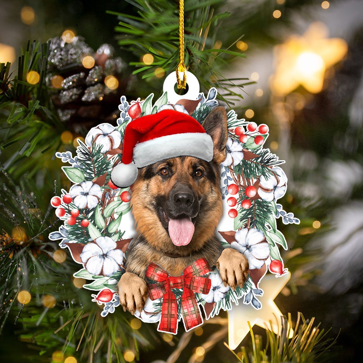 German Shepherd - White Flower Wreath Shape Ornament
