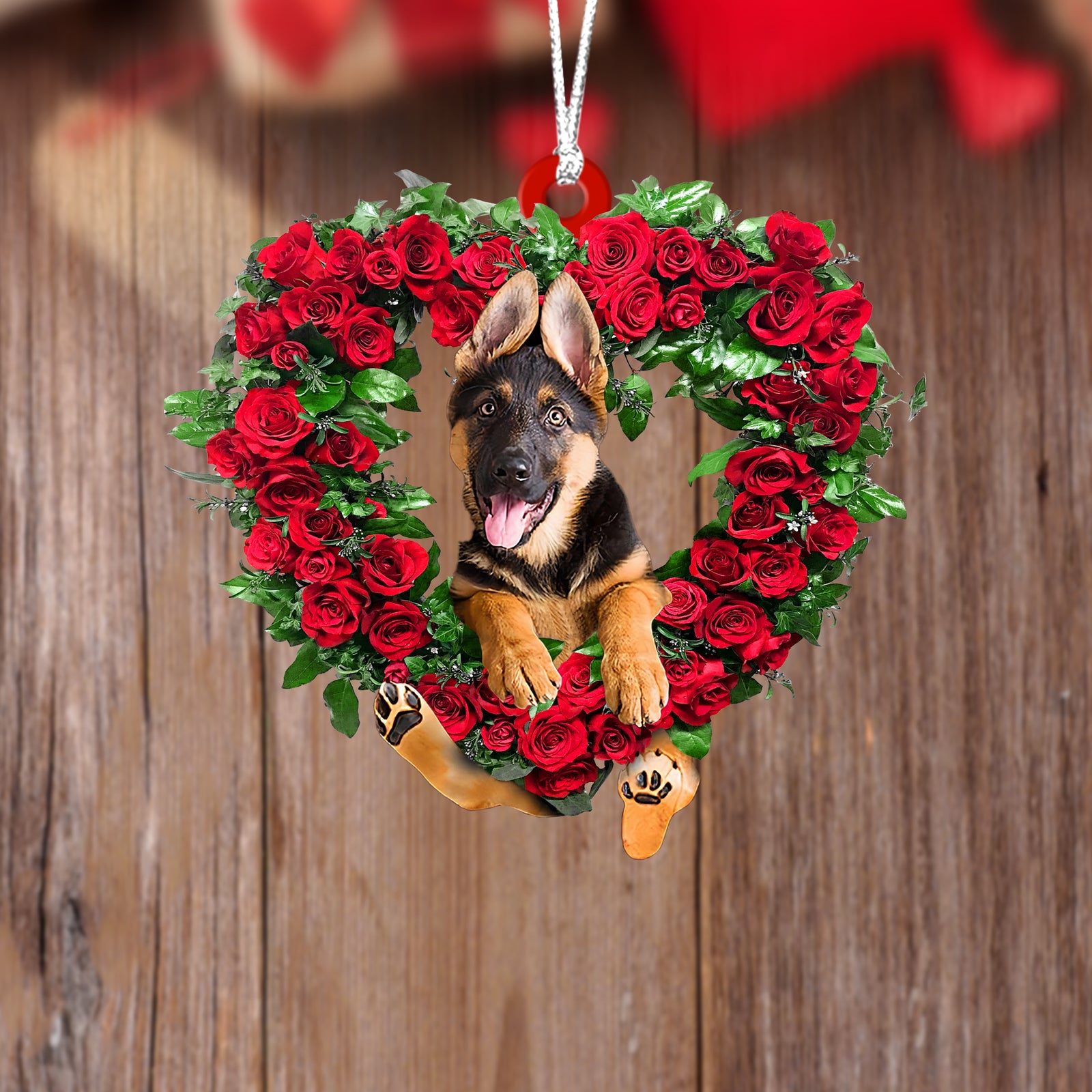 German Shepherd1-Heart Wreath Two Sides Ornament