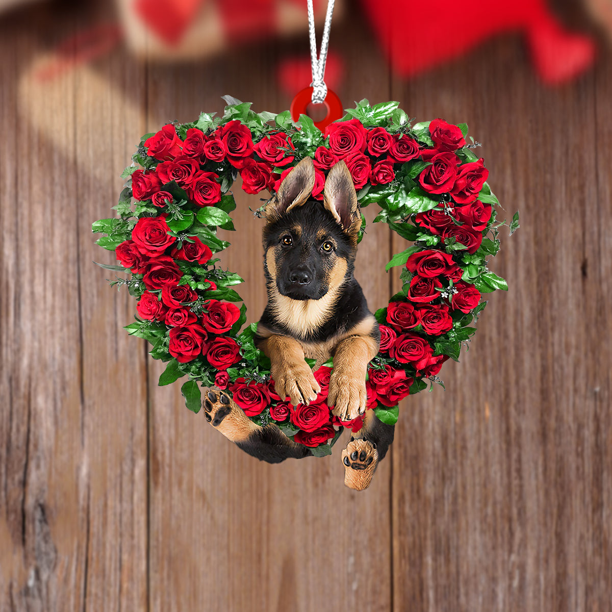 German Shepherd3-Heart Wreath Two Sides Ornament