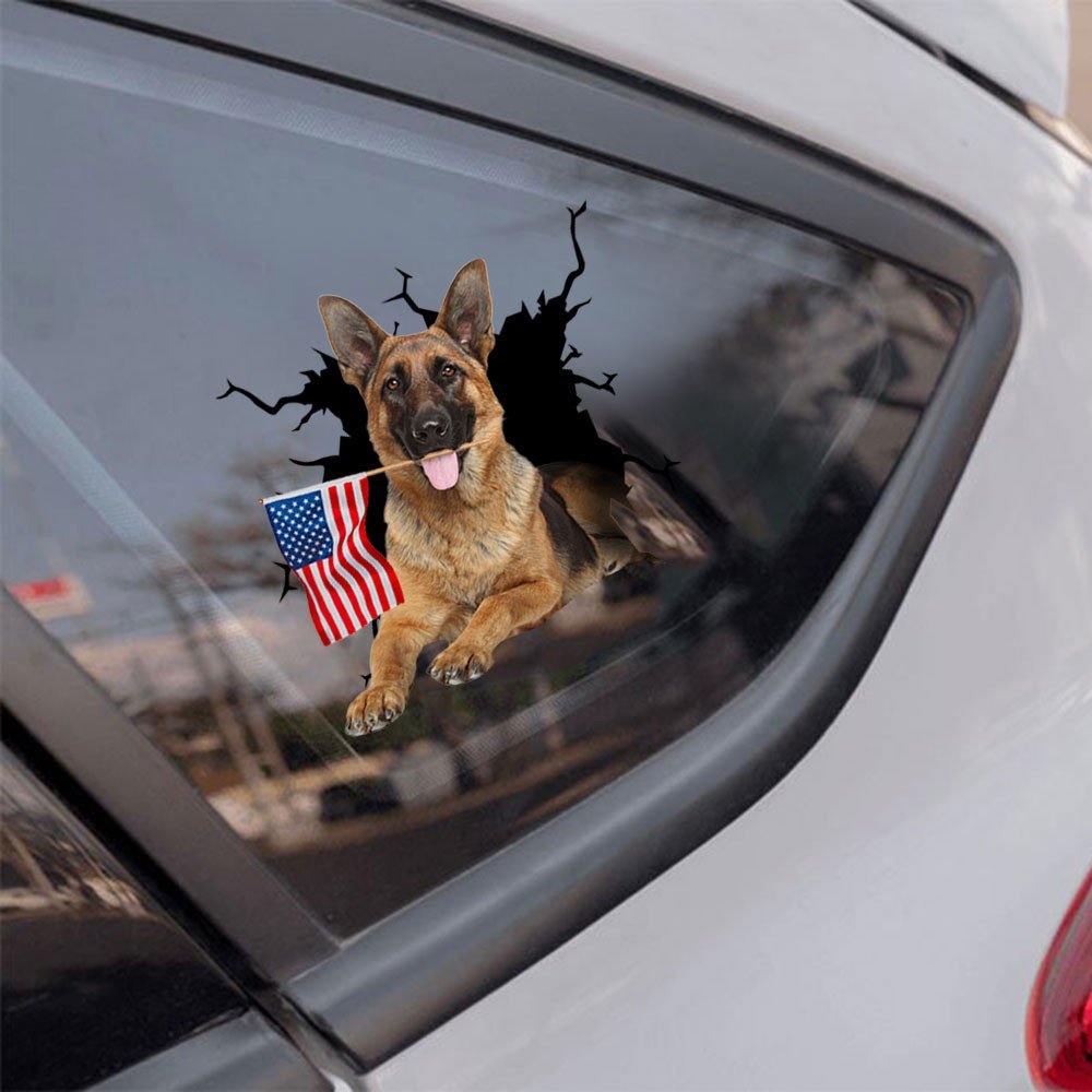 German Shepherd And American Flag Independent Day Car Sticker Decal